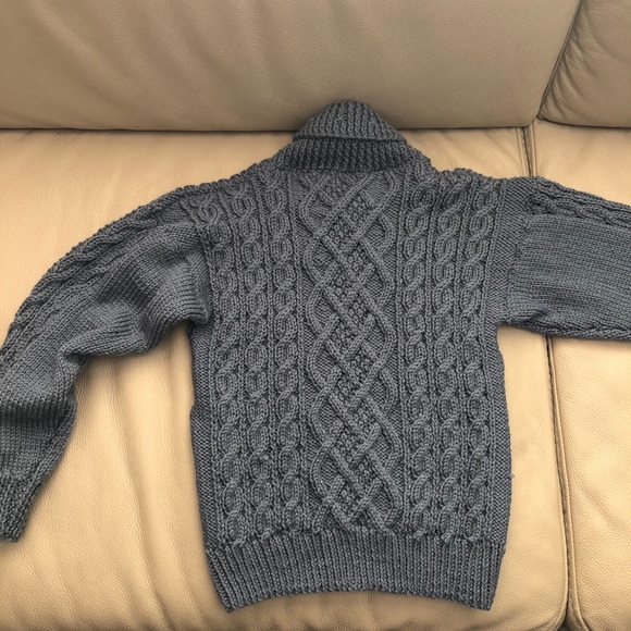 Home knit kids shawl sweater and matching hat. - Picture 3 of 7